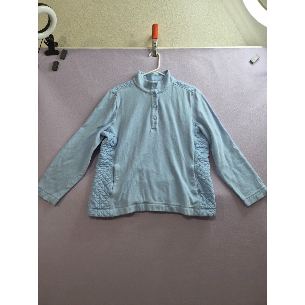 Tommy Bahama Aruba Sweatshirt Womens Large Light Blue Quilted Panel Half Snap